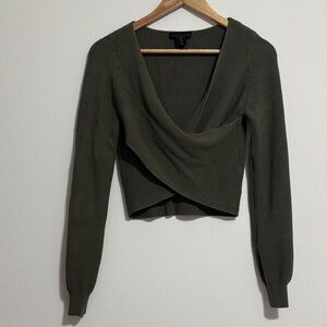 House of Harlow 1960 Ribbed Cross Over Front Knit Top/ sweater green S